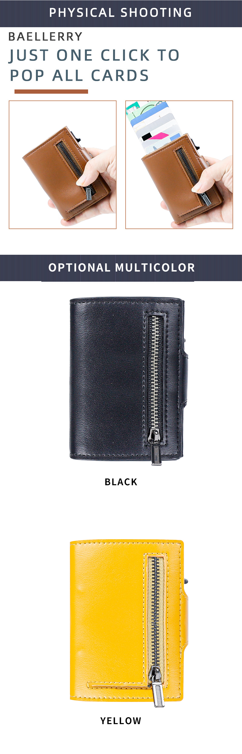 Custom Logo Travel Minimalist Metal Wallet with RFID Blocking and Auto Pop Up Feature