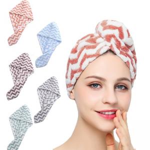 China Quick Drying Large Hair Microfiber Turban Towel Wrap Custom Color With Buttons on sale