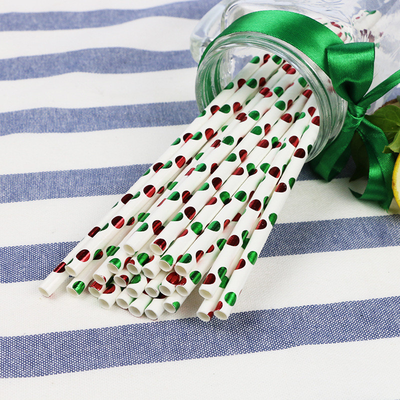 Green foil pattern FDA Certificate Biodegradable Paper Straws Food-grade Recyclable Printed Eco-friendly Paper Straws