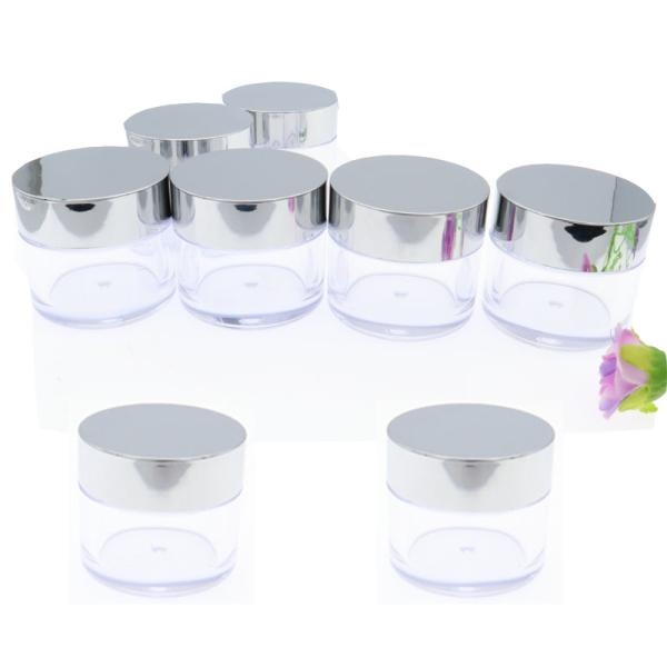 Silver Empty Face Cream Plastic Cosmetic Jars 0.5oz 1oz 2oz