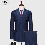 Men's 2 Pieces Suit Vertical Striped Gun Lapel Double-breasted 6 Buttons Formal