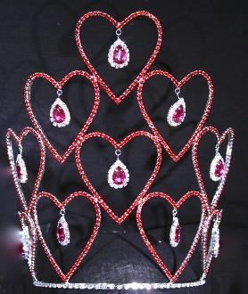 Valetines day crowns and tiaras red hearts crystal rhinestone crowns custom