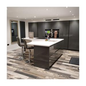 Wholesale Veneer Finished Top and Lacquer Finished Bottom Kitchen Cabinet in Glossy Gray Polymer from china suppliers
