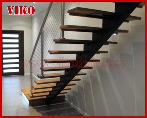 Steel Cable Stair VK87SC 304 Stainless Steel Handrail Treed American Oak Carbon
