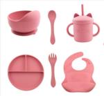 Customize Baby Feeding Silicone Tableware Set With silicone section plate Bib