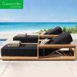 Modern Design Style Outdoor Garden Hotel Wooden Sun Lounger with Thick Cushion