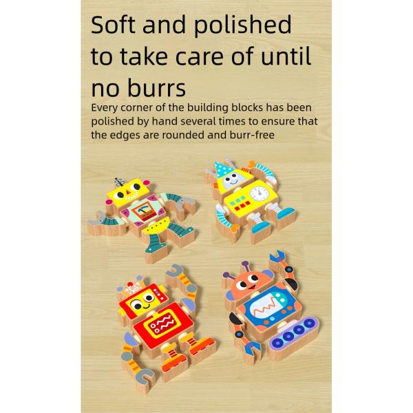 Wholesale Factory Robot Building Block Set Wooden Robot Assembly Toy Set Educational Gift for Kids Boys and Girls