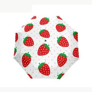 Wholesale Strawberry Print UV Protection Semi Automatic Windproof Foldable Umbrella For Women from china suppliers