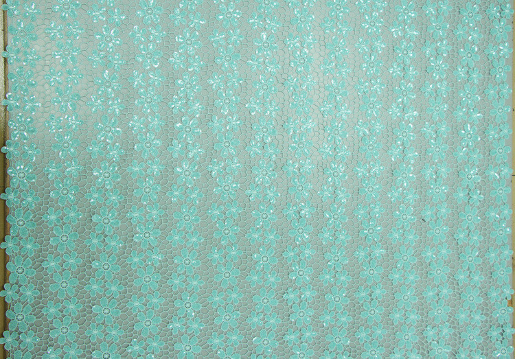 Chemical lace with Red/Pink /Orange Color + Embroidery 3 mm Sequin Lace Fabric