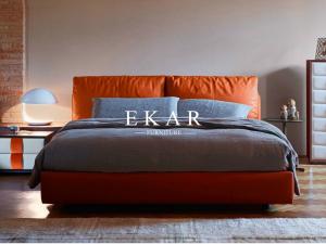 Wholesale Italian Designer Soft Bed Storage Wooden Grey Leather Double Bed from china suppliers