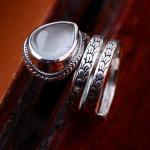 925 Sterling Silver Synthetic Aquamarine Women Retro Ring (060458)