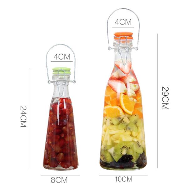 BPA Free 1000ml Glass Beverage Bottle With Clip Top Impact Resistance