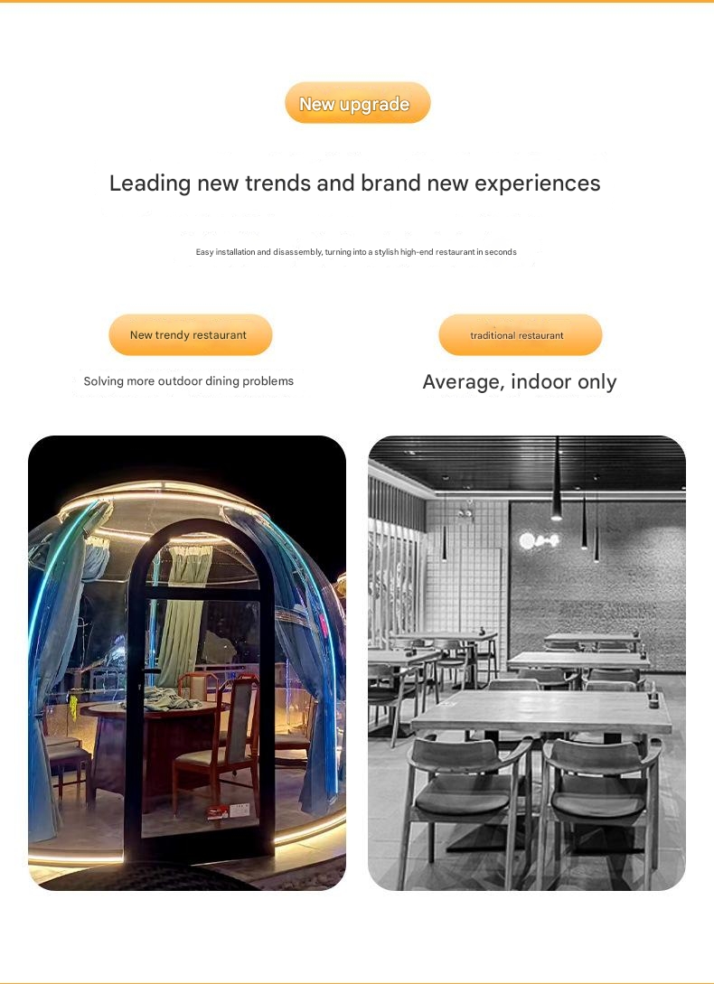 Transparent PC Dome Spherical Dining Room in Steel Structure Bubble House for Star Gazin