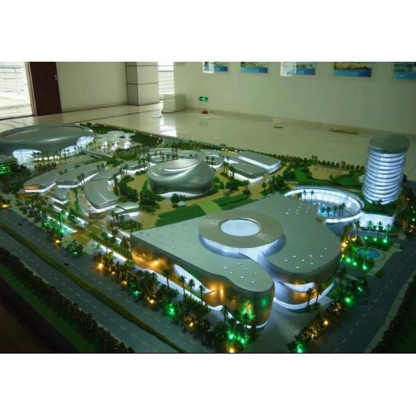 Architectural Model of a Modern Sports Stadium with LED Lighting and Detailed Landscaping for Exhibitions