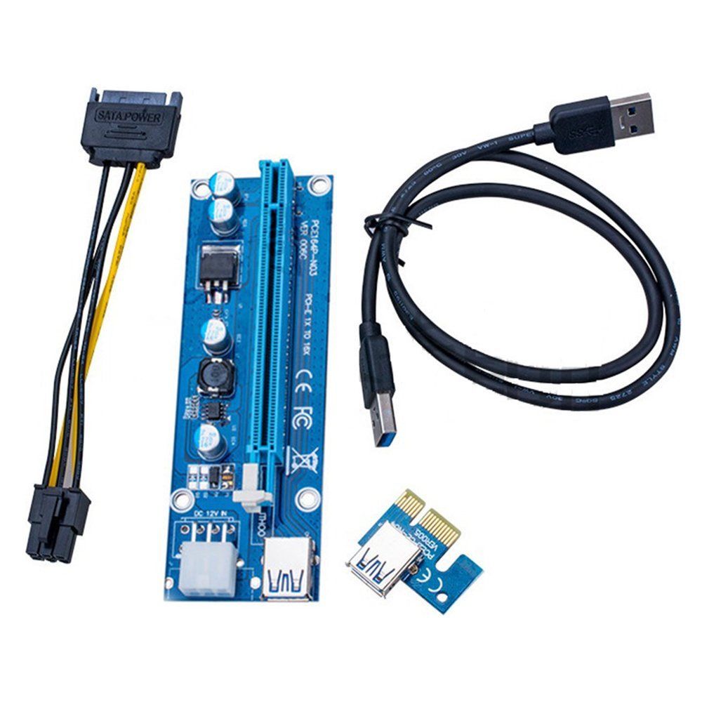 PCI-E 1x to 16x Riser Card GPU Adapter ST 6pin Power Cable Elbow Data Cable Computer