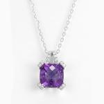 Rhodium Sterling Silver Gemstone Pendants 10mm Square Stone Necklace