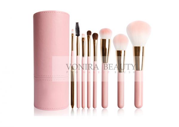 Quality Cute Pink Vegan Synthetic Hair Makeup Brushes PU Leather Holder Customized　 for sale