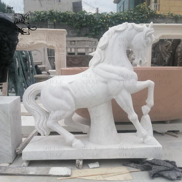 Marble Horse Statue White Stone Carvings Life Size Animal Sculptures Handcarved