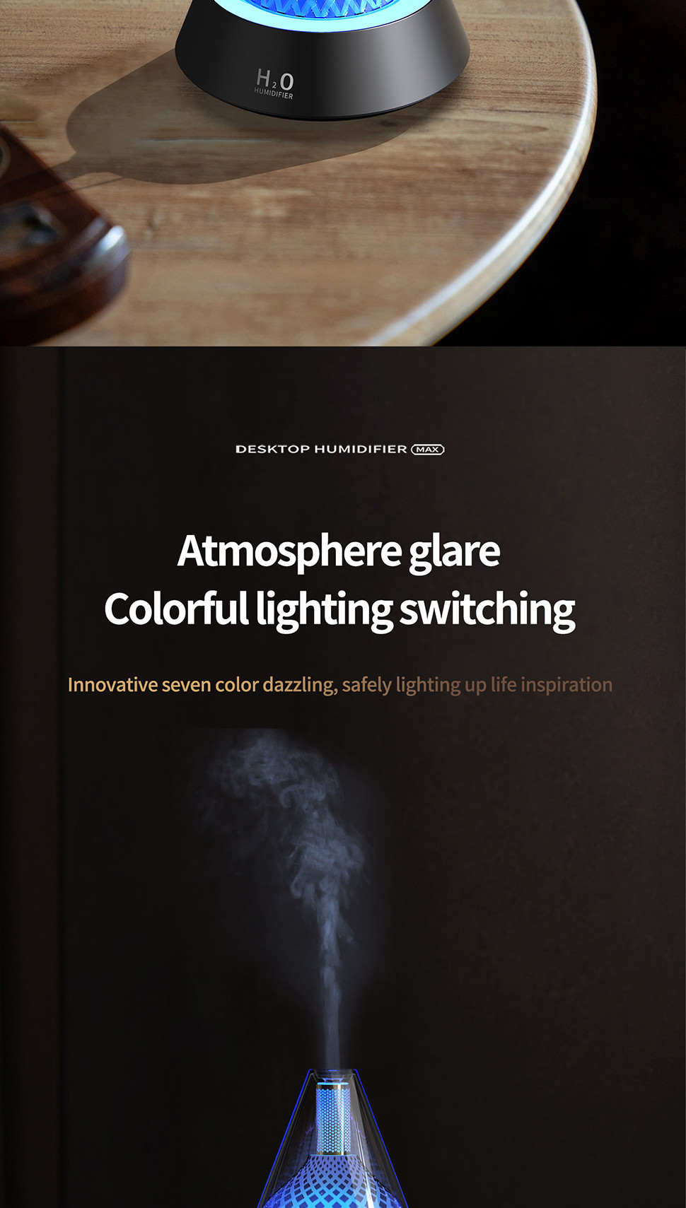 Home Color Flame Aromatherapy Humidifier with 2/4/6 Hours Timer Setting