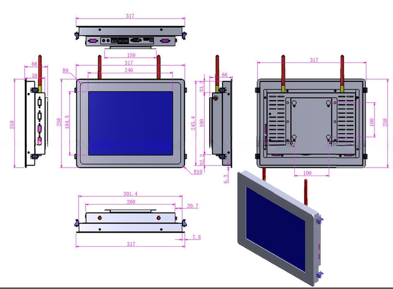 Integrated High Brightness 12 Inch LCD 12V 24V VGA DVI Outdoor Capacitive Touch Screen Display Monitor For HMI PLC OEM