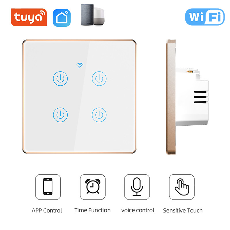 Tuya Wifi Smart Timer Switch Manufacturer Eu Standard 2 gang Led Sensor Light Voice Control Touch
