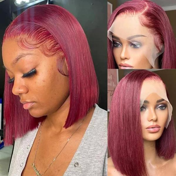99J Short Bob Straight Human Hair Lace Closure Wig Transparent 13X4 Lace Frontal