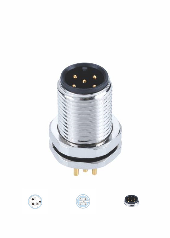 Chassis Side Thread Front Mount PCB Contacts M12 A Code Connector Male Panel Sensor