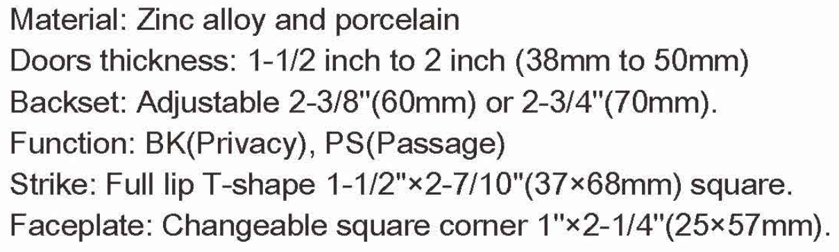 Adjustable Knob Door Lock Easy Installation Antitheft Standard A Backset 60mm or 70mm
