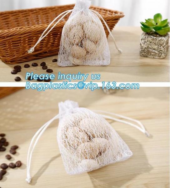 china factory promotional white cotton nylon mesh drawstring raschel bag for dry fruit storage, nylon mesh bags, bagease