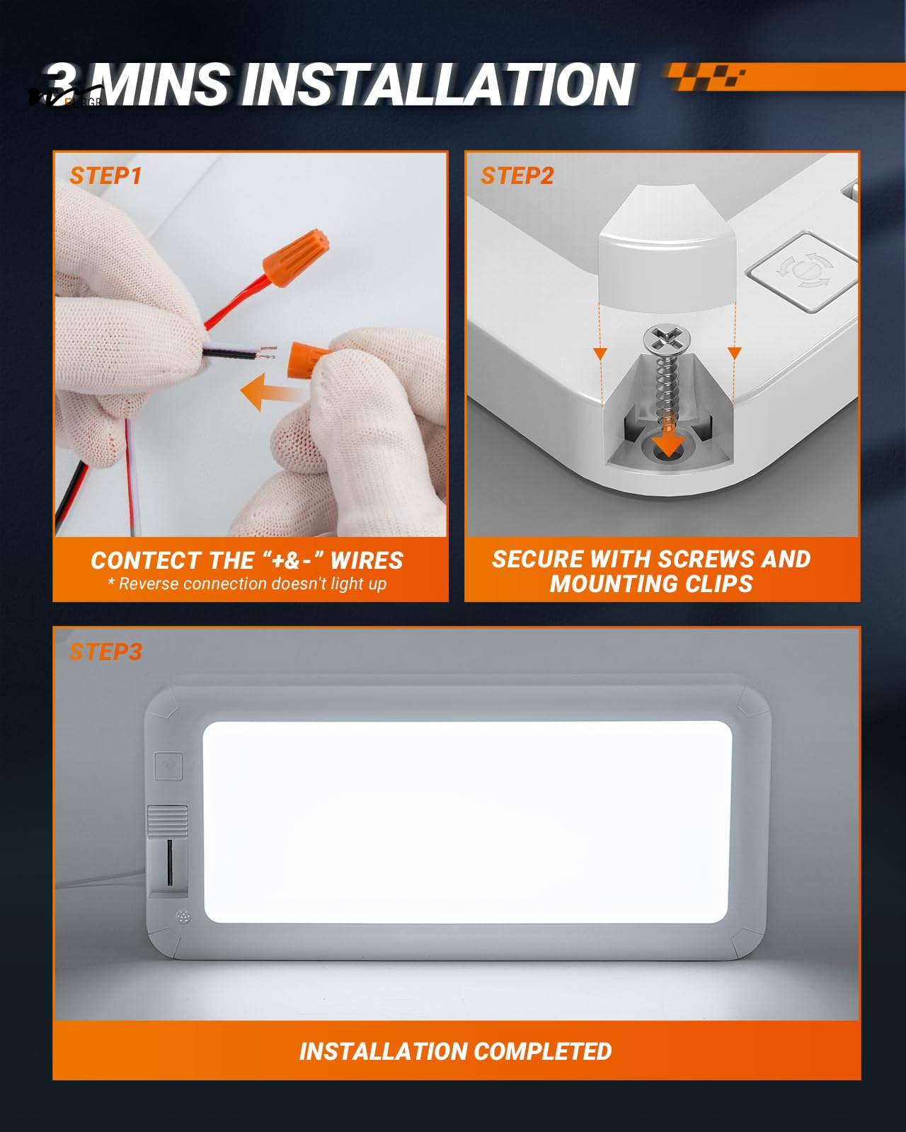 RV Lights Interior 12V Camper 1500LM RV Ceiling Dome Light with Switch and White Light