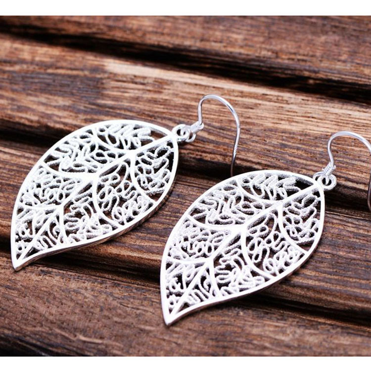 Sterling 925 Silver Leaves Design Dangle Earrings (XH057216W)