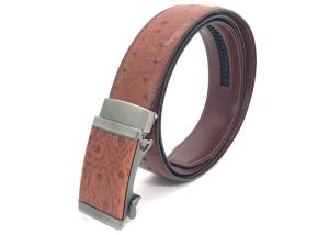 Wholesale Men 's Ostrich Pattern Genuine Leather Ratchet Dress Belt Invisible Tail Design from china suppliers