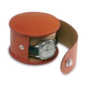 Wholesale Brown Round Travel Leather Watch Box With Pollow Beig Velvet Inside Portablre from china suppliers