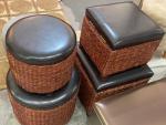 Natural Straw Household Storage Stool Grass Bamboo Woven Ottoman Box Eco