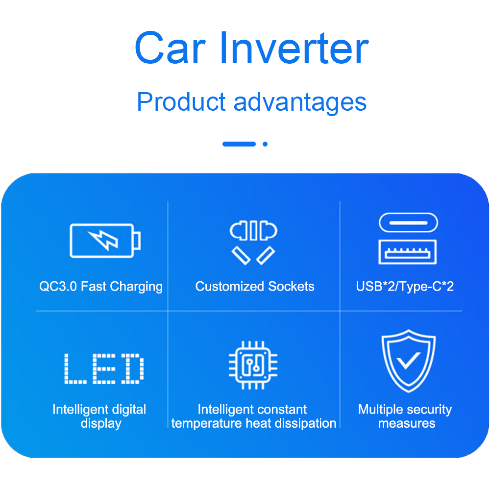 12V 220V DC To AC Car Voltage Converter 200W GaN PD Fast Charger Auto Power Inverter