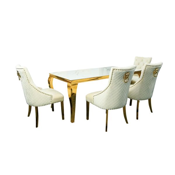 Metal Golden Luxury Modern Dining Table Set Elegant Multi Function