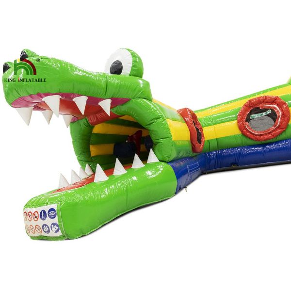 Outdoor 6.5x5.5m Green Crocodile Inflatable Obstacle Course Inflatable Sports Games