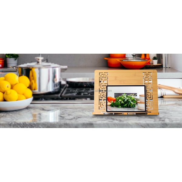 Rectangle Shaped Natural Bamboo Book Stand Tablet Holder with Retro Hollow Appearance