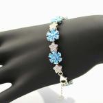 Sterling Silver Link Flower Blue Topaz Cubic Zircon Tennis Bracelet(B01BLUE)