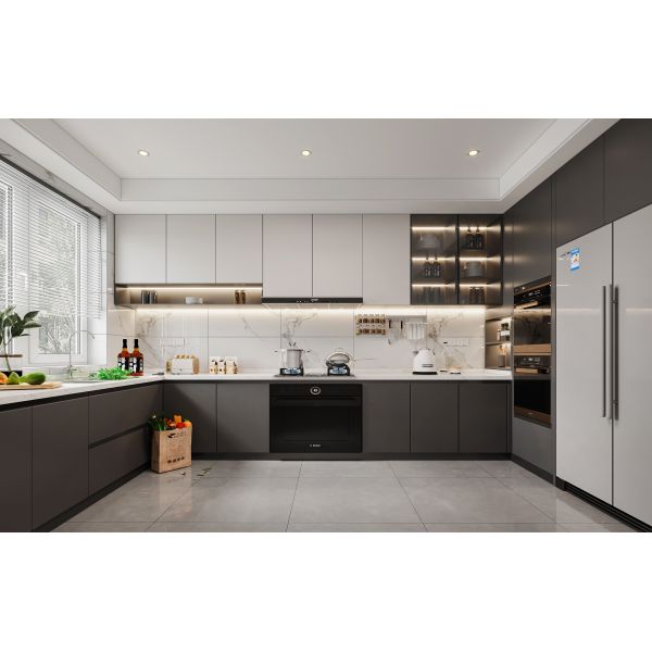 Close-up of high-quality hardware on kitchen cabinet