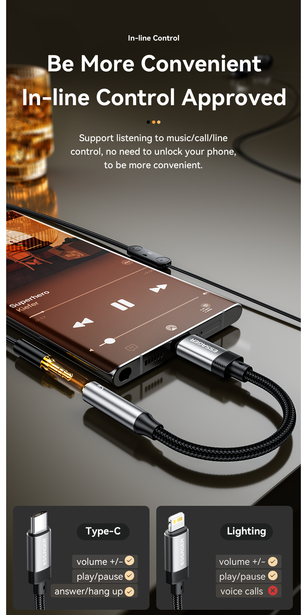 USB C Lightning To 3.5mm OTG Adapters For Mobile Phones Tablets Headphone