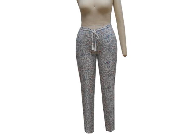 Cashew Print Ladies Casual Pants Plus Size Tall Trousers With Pompom Waist