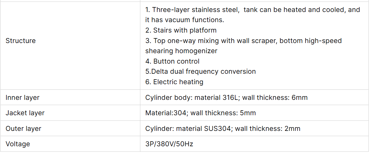 2000L Fixed Vacuum Emulsifying Homogenizer Combination Equipment For Cream