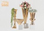 Trumpet Gold Leaf Fiberglass Planters With Frosted White Base Pot Planters