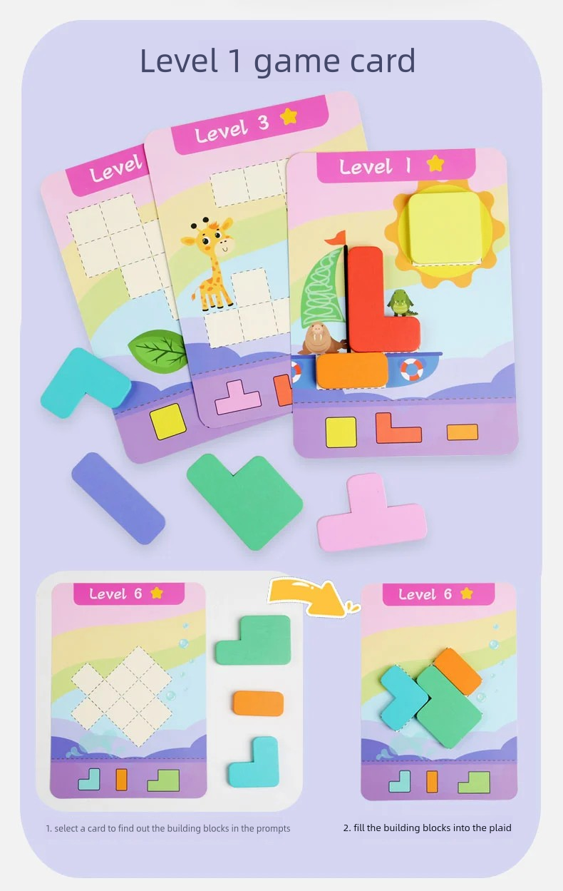 Montessori Wooden Thinking Block Puzzle Children Building Blocks Flat Board Baby Early Teaching Intelligence Toys for Toddler