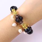 Handmade Gemstone Beaded Bracelet Natural Ink Blue Tiger's Eye Adjustable Peal
