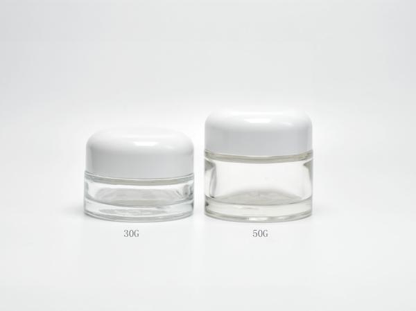 Classic 1oz 1.7OZ Flint Cylindrical Glass Cosmetic Jar With Dome Plastic Lid,