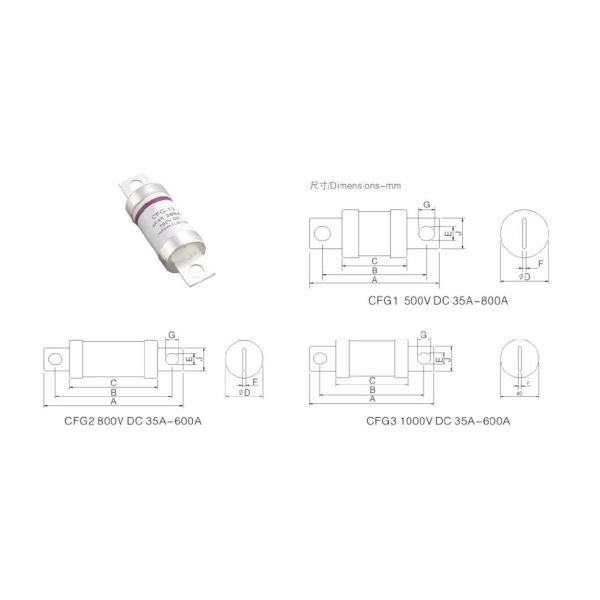 Auto Fuse DC 500V 800V 1000V 35-800A EV Charging Fuse Car Fast Fuse New Energy Charging Pile Fuses