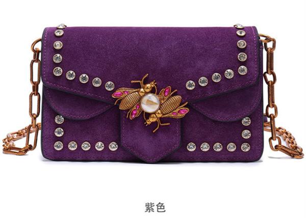 Polished Leather Single Womens Shoulder Handbags , Honeybee Fashion Rivets
