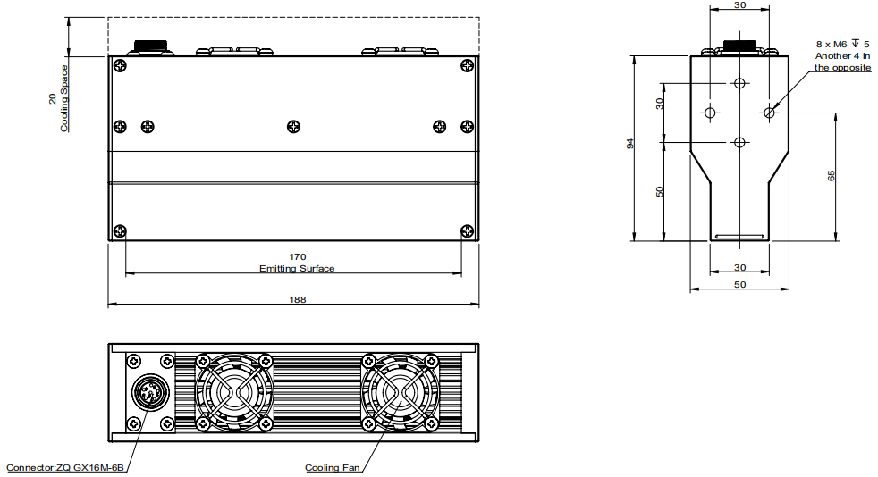 188mm Machine Vision LED Lighting Ultra High Intensity Line Scan Lighting 2.8A 67.2W
